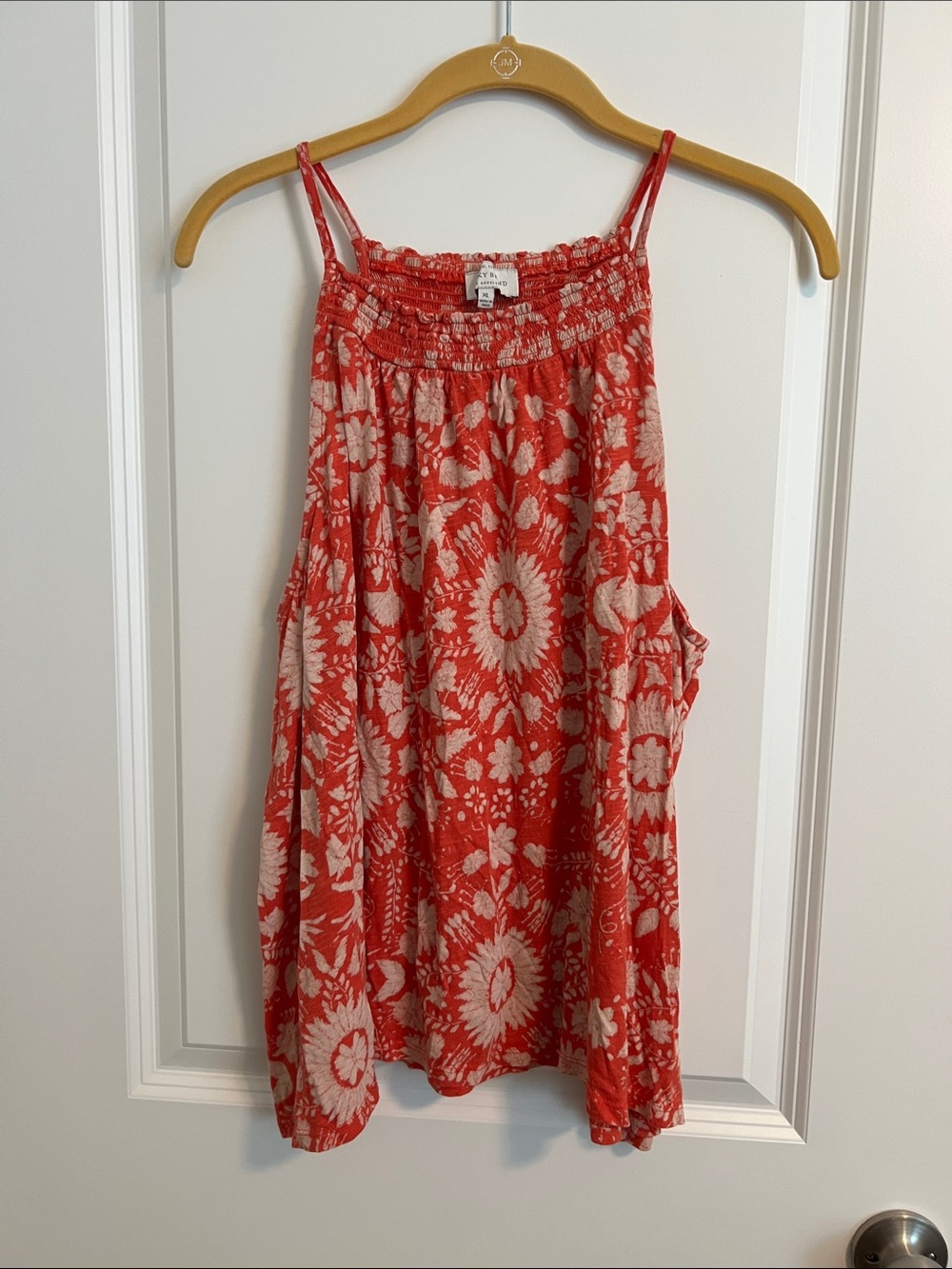 Lucky Brand Women’s XL Red Cream Floral Print Smocked Boho Tank Top